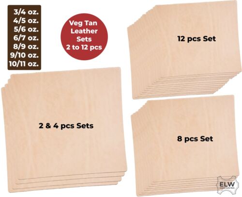 Veg Tan Cowhide Tooling Leather 3-11oz (1-4.8mm) Pre-Cut Special Bundle Sets - Afbeelding 1 van 19