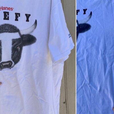 vintage Hanes BEEFY T t-shirt cow bull steer graphics adult XL (46