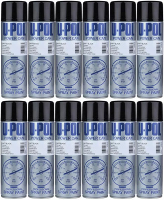 12 x U-Pol Matt Black Power Dose 500ml Spray Aerosol PCMB/AL Upol