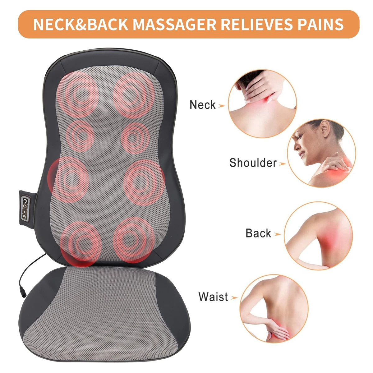 Comfort Massage Seat Cushion Heat Motor Chair Car Truck Pad Back Neck  Shoulder