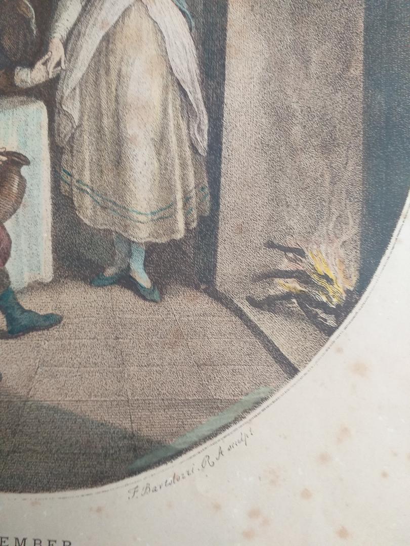 Bartolozzi F., two original etchings late 19th century "December" and "August" .