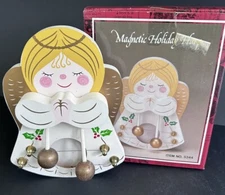 1988 Angel NCE WOOD Hand Painted Christmas CHIME HARP Magnetic/Wall Hanging