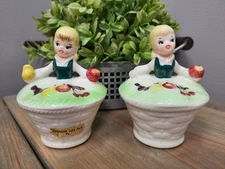 Vintage UCAGCO Blonde Girls In Fruit Baskets Salt & Pepper Shakers
