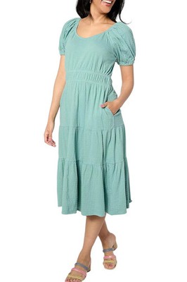 Destination 365 Women's Puff Sleeve Sweetheart Midi Dress Sage