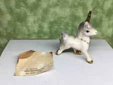 Hagen Renaker Papa Unicorn Vintage Gold Foil Sticker Card White Horse miniature