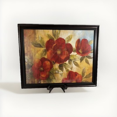 Large Framed Floral Wall Art Print Red Flowers by Nan 31.5  x 25.5 