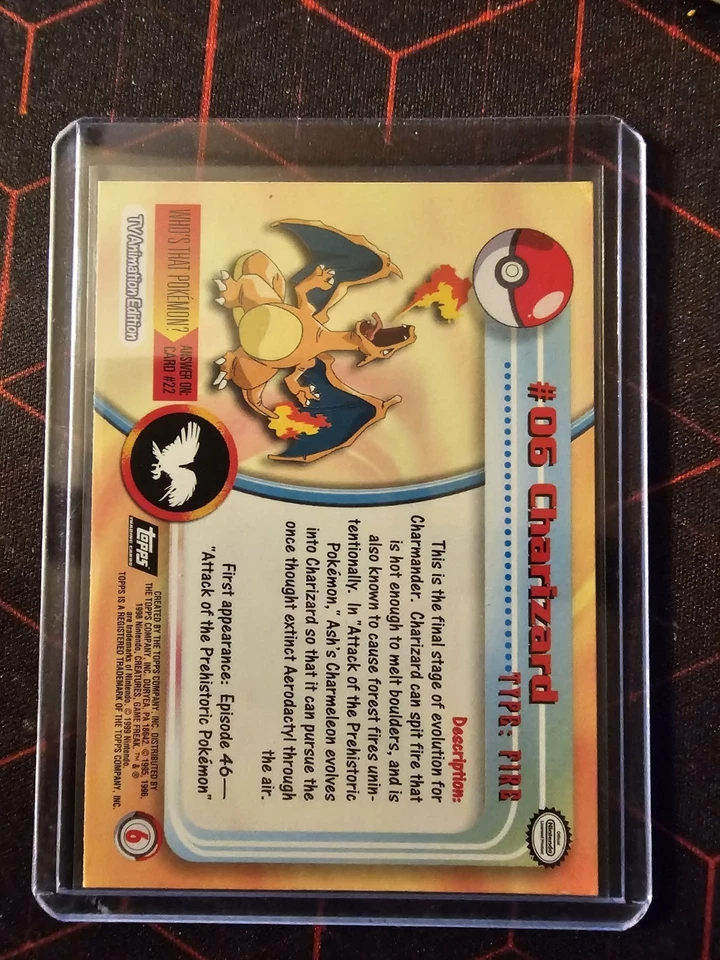 1999 Topps #06 Charizard Holo Foil TV Animación Serie 1 Pokémon Negro Logo Casi Nuevo Foto 2 de 2