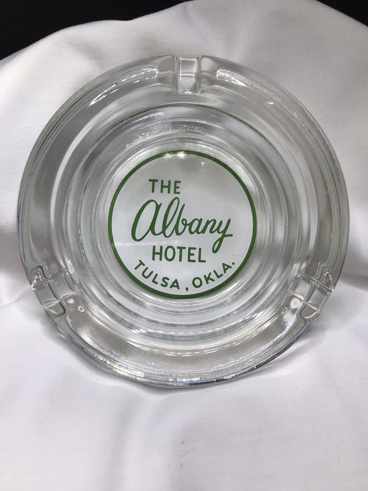 Vintage Advertising Glass Ashtray ~ Albany Hotel ~ Tulsa, OK