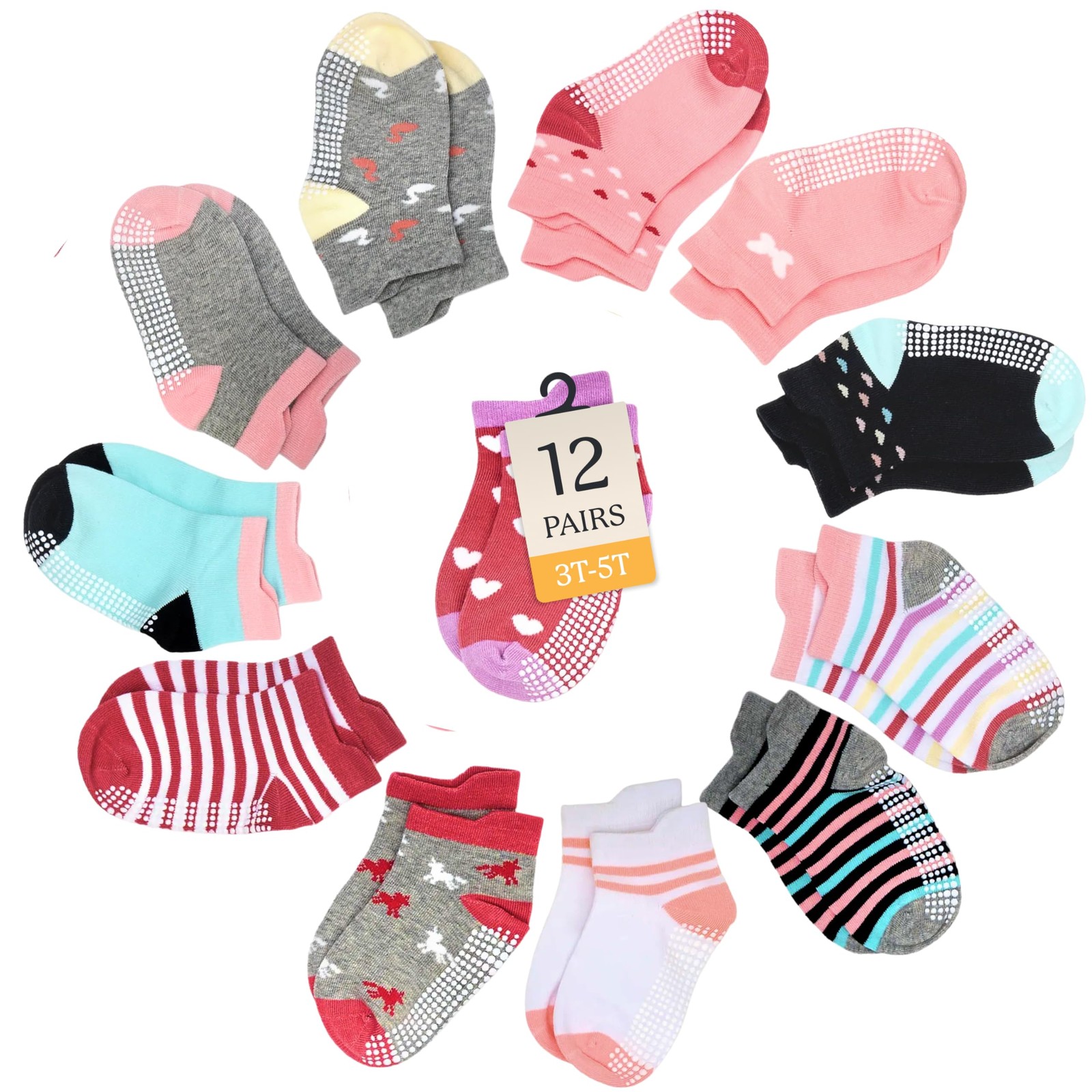 CozyWay Baby Toddler Socks Grippers Pink Gray