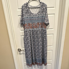 Multicolor floral midi A-line dress scoop neck short sleeve 2XL