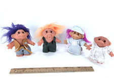 1986 Dam Troll Figure Doll Lot of 4 Purple Hair Hippie Pajamas Overalls