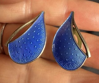Vintage 925S Signed H Sterling Silver Gilt Enamel ( Good) Clip On Earring
