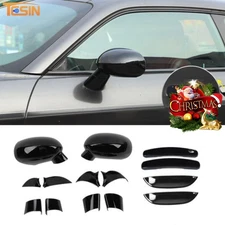 Black 14x Door Handles Side Mirrors Trim Overlay Kit for Dodge Challenger 15-23
