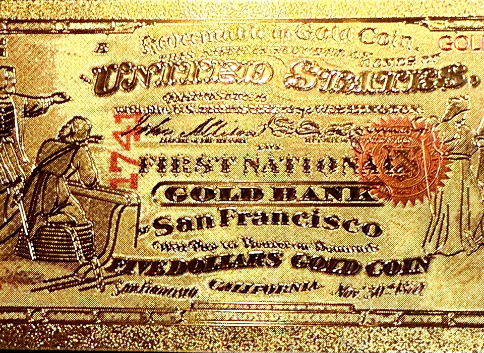 1870 $5 BILL UNITED STATES 24K GOLD BANKNOTE IN PROTECTIVE SLEEVE COA - Image 4 of 4