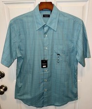 NWT Van Heusen Mens Wrinkle Free SS Button Up Teal Blue Plaid Dress Shirt Medium