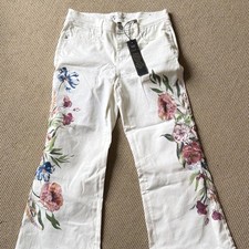 Diane Gilman DG2 Floral Print White Flared Denim Jeans Cotton Multicolor Women
