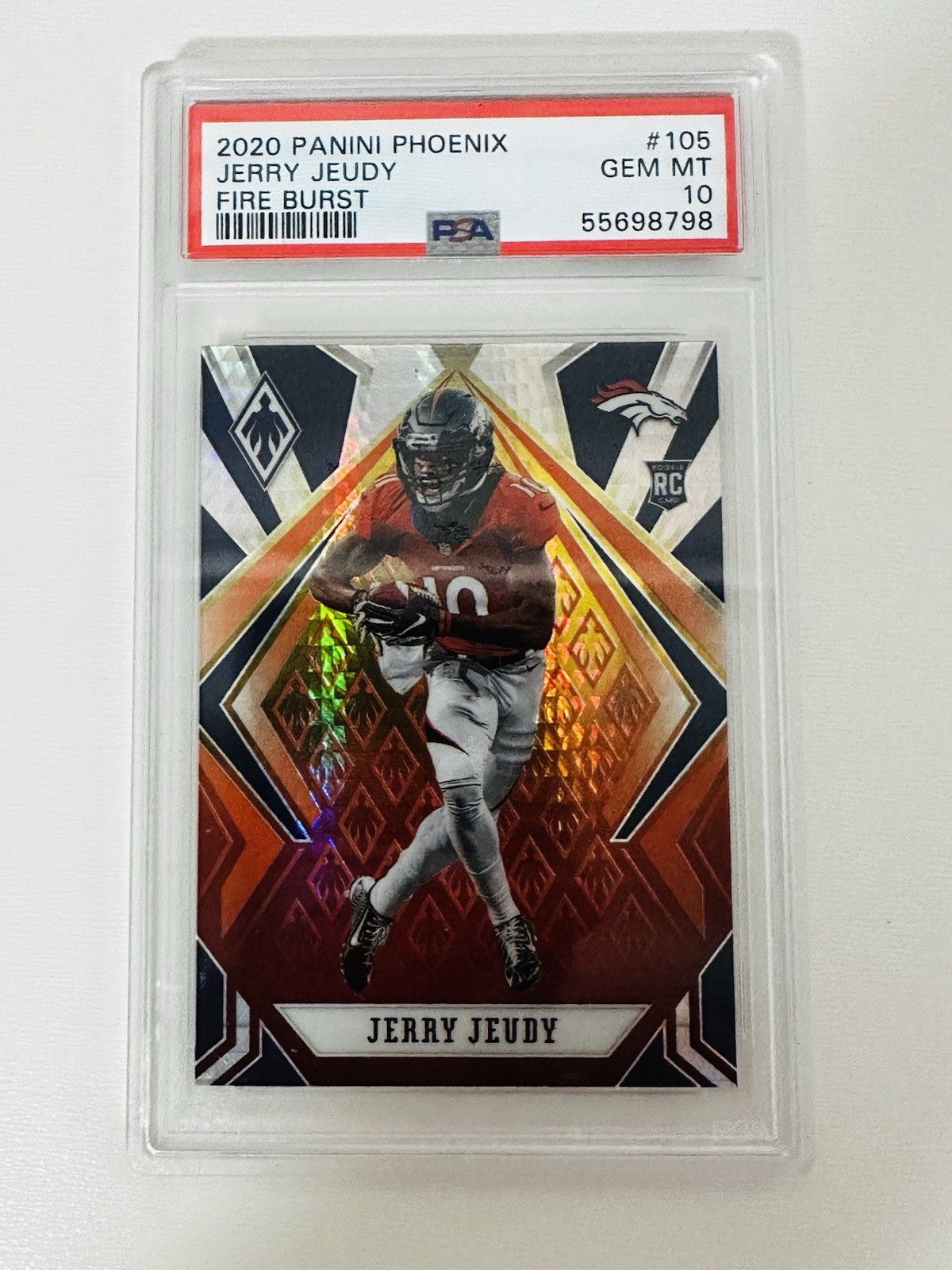 2020 Panini Phoenix #105 Jerry Jeudy Fire Burst (RC) PSA 10 Denver Broncos