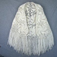 VTG Crochet Poncho Shawl Hippie Granny Afghan Festival Fringe Boho One Size 70s