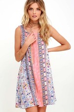 Lulus Dress Womens XS Multicolor Floral Swing Sundress Boho Made USA Rayon