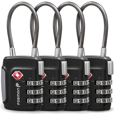Fosmon TSA akzeptierte Kabel Gepäckschlösser, (4er Pack) 4er Pack, 4er Pack / schwarz 