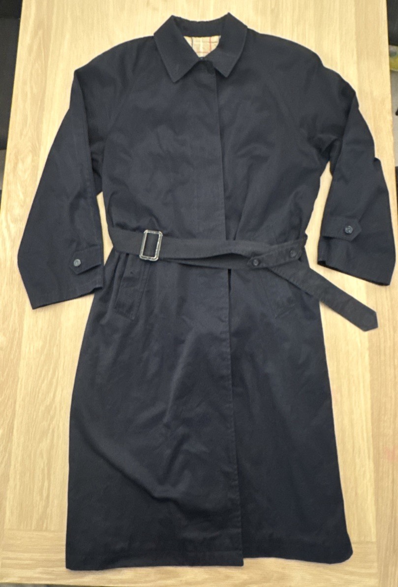 Burberry's Vintage Check Navy Cotton Long Trench City Mac Coat Women's 16/18 thumbnail 3