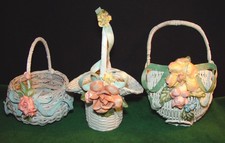 Vintage Artist Made Wicker Decorative Baskets with Ribbons  Flowers