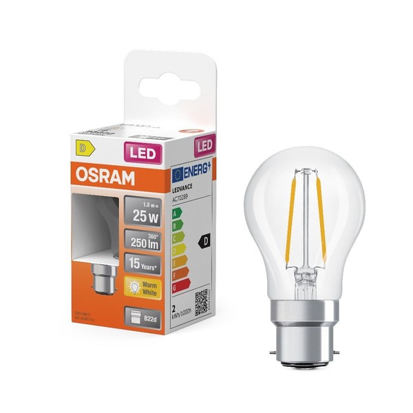Osram B22D Led Star Classic P 25 Filament 1,8W Wie 25W WarmweißEs Licht 2700K-image