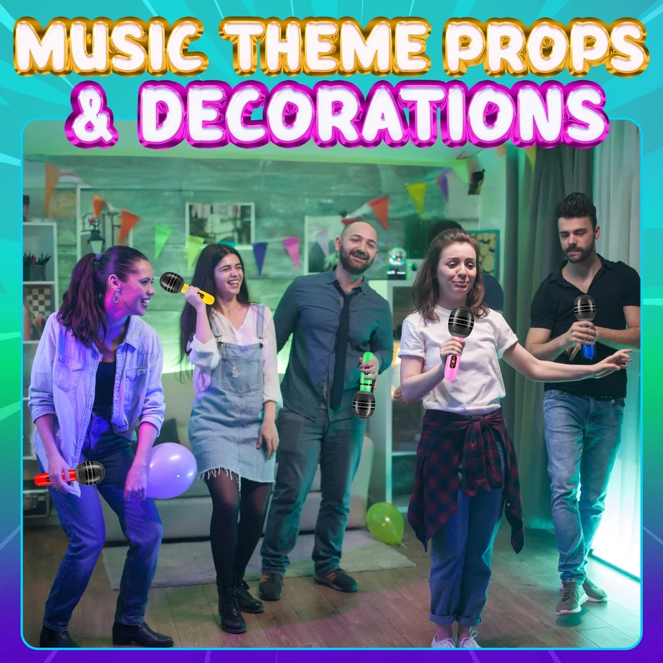 Micrófonos inflables - Accesorios de fiesta de neón de 10 pulgadas para niños adultos, paquete de 24 Foto 3 de 4