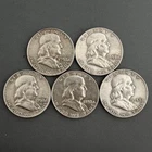 [Lot of 5] 1958 Franklin Half Dollar Coins - 90% Silver