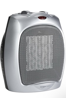 AmazonBasics Ceramic Portable Space Heater 1500W Silver Tip-Over Auto Shut-Off