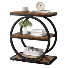 Narrow End Table with 3 Storage Shelves, Industrial Sofa Side Table, Double R...