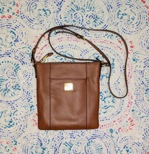 Ralph Lauren Brown Leather Gold Accents Crossbody Bag Purse Adjustable Strap