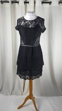 Mango Black Lace Short Sleeve Dress Size 8 Uk CR066 CC 09