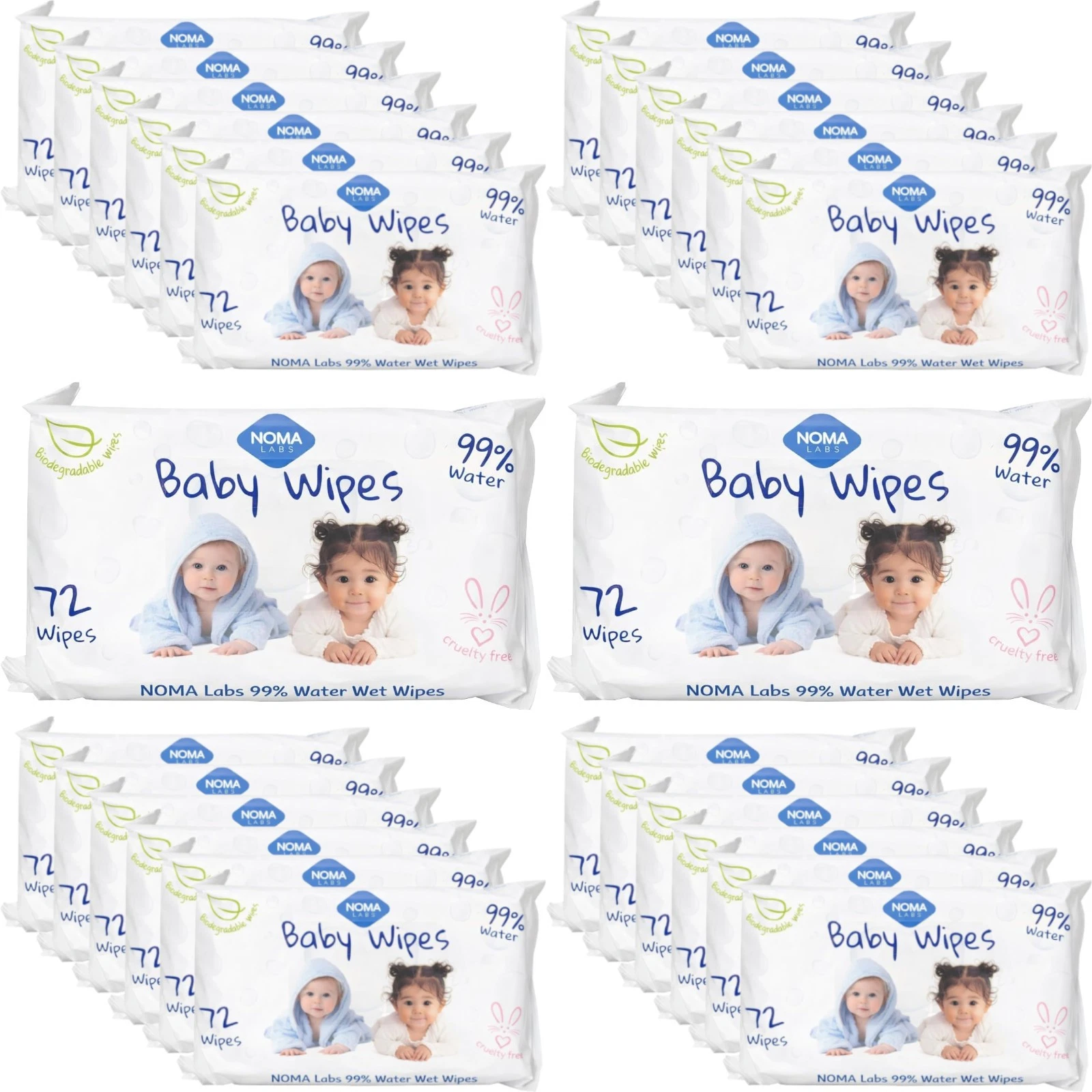 28x NOMA Labs - Baby Wipes - Biodegradable & Cruelty Free - 72 Wipes Per Pack