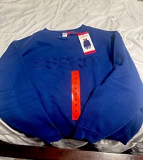 Esprit Women's Blue Crewneck Logo Fleece Cotton-Blend Pullover Sweatshirt M
