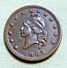 Rare 1863 Patriotic Civil War Token French Liberty Head / Army & Navy - Lot 604