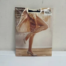 New JCPenney Average Navy Nylons Silky Sheer Caress Control Top Pantyhose