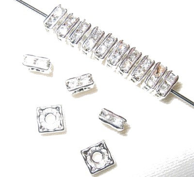 20 Swarovski Squaredelles Beads 6x6mm Silver/Crystal SQ601