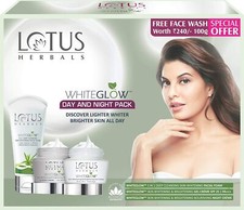 Lotus Herbals White Glow Day  Night Pack with Free Face wash, Aloe Vera, 220gm.