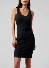 ATHLETA WOMEN'S BLACK SLEEVELESS RUCHED BODYCON DELLA DRESS Sz XXS