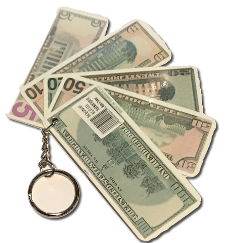 GELD SCHLÜSSELRING KETTE SCHLÜSSELANHÄNGER Witz Dollar Scheine Kunststoff Bargeld 5 $. 10 $. 20 $. 50 $.  - Bild 4 von 7
