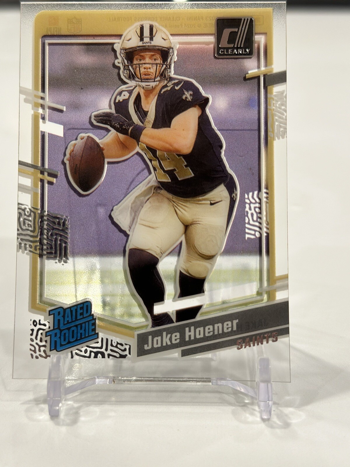 Jake Haener 2023 Clearly Donruss Football No. 63 Rated Rookie RC Saints