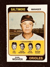 Earl Weaver Baltimore Orioles 1974 Topps manager card #306 Ex to ExMt condition