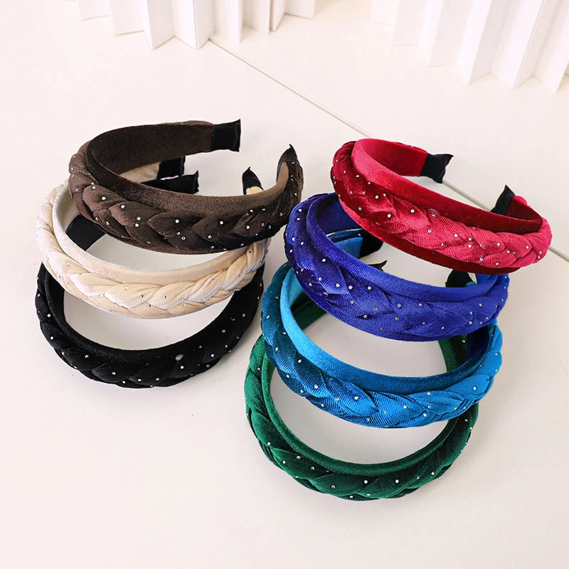 Accesorios para el cabello esponja terciopelo trenzado trenzado tejido moda color liso diadema Foto 4 de 4