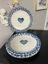 Set Of 4 Blue Speckle Dessert Plates Folk Craft Tienshan HEARTS 7 5/8”