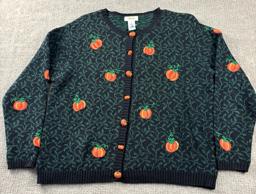 Maglione Cardigan Talbots Taglia Med Petite Halloween Ringraziamento Autunno Zucca
