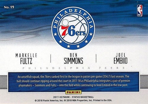 2017 18 PANINI STATUS FACTIONS BEN SIMMONS FULTZ EMBIID ROOKIE #19 76ERS CARD - Picture 2 of 5