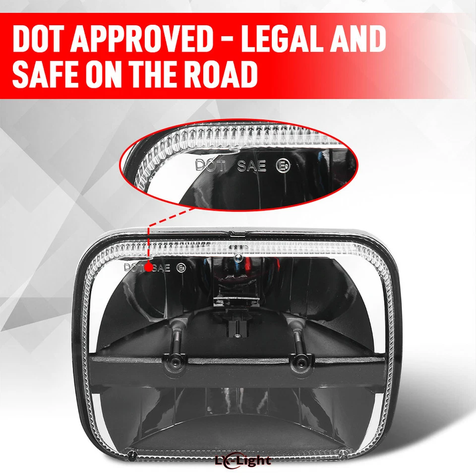 Pair 7x6" 5x7" LED Hi-Lo Sealed Beam Headlights for Jeep Cherokee XJ YJ Trucks - Image 4 of 4