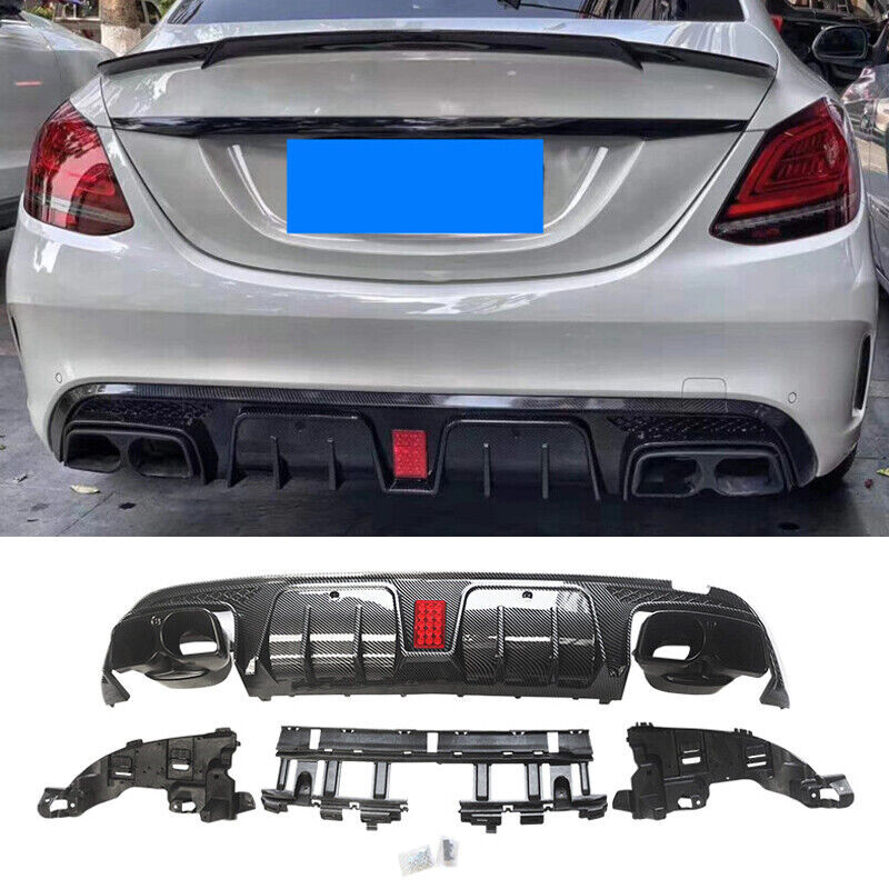 Fits 15-21 BENZ W205 C63 C43 SEDAN B STYLE RED LED BUMPER DIFFUSER