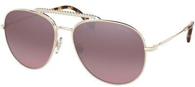 New MIU MIU SMU53V ZVN-TEG 57mm Gold Pink Aviator Sunglasses Italy